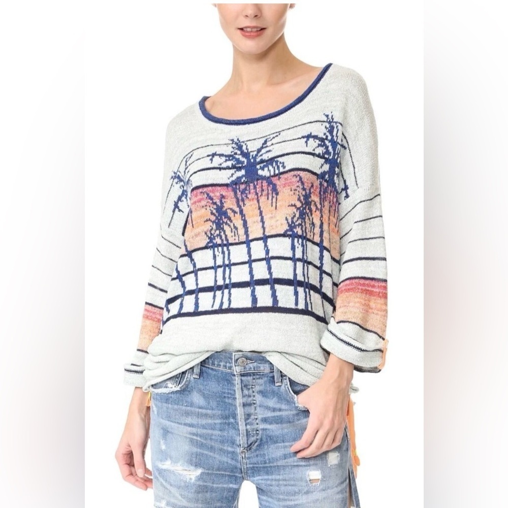 FREE PEOPLE $148 Palm Breeze Knit Ruched Drawstring Sweater Top Size Small
